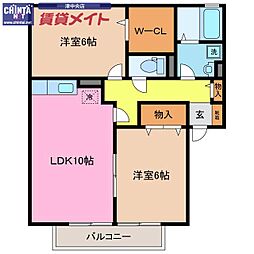 メゾンシンフォニーA 2LDKの間取図画像