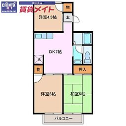 阿波屋ハイツB 3DKの間取図画像