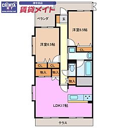 ドムス喜兵衛宙の棟 2LDKの間取図画像