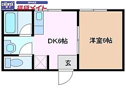 ひまわり荘2 1DKの間取図画像