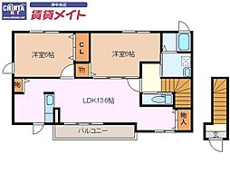 ディアコートB 2LDKの間取図画像