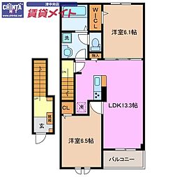 ボヌールII 2LDKの間取図画像