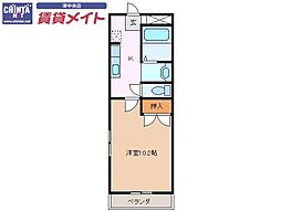 カーサディドマーニ2 1Kの間取図画像