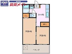 桐生マンション 2DKの間取図画像