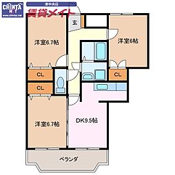 センチュリーヒルズ 3DKの間取図画像