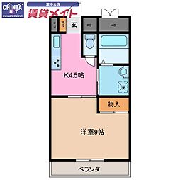 アーバンヒルズ津 1Kの間取図画像