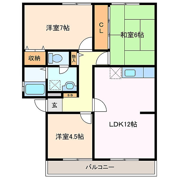 サンビレッジ白子B棟 202｜三重県鈴鹿市中江島町(賃貸アパート3LDK・2階・67.00㎡)の写真 その2