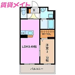仮）S様新築マンション 1階1LDKの間取り