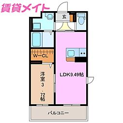 仮）S様新築マンション 3階1LDKの間取り