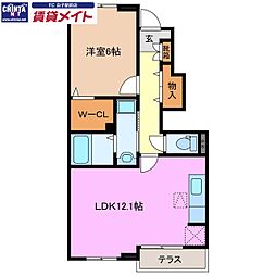 ピュアシス若松 1LDKの間取図画像