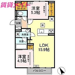 鈴鹿市須賀3丁目アパート 2LDKの間取図画像