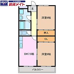 ハミングバード2 2DKの間取図画像