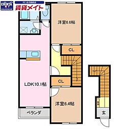 甫2 2LDKの間取図画像