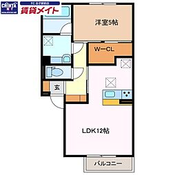 鈴鹿市須賀3丁目アパート 1LDKの間取図画像