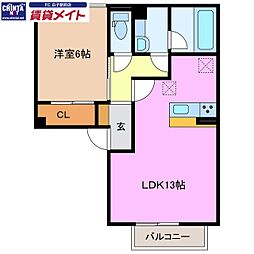 鈴鹿市須賀3丁目アパート 1LDKの間取図画像