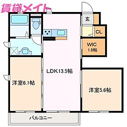 アザレアA 2LDKの間取図画像