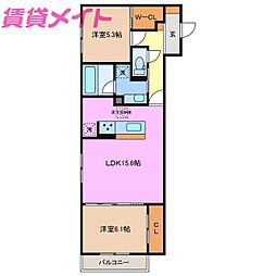 鈴鹿市須賀3丁目アパート 2LDKの間取図画像