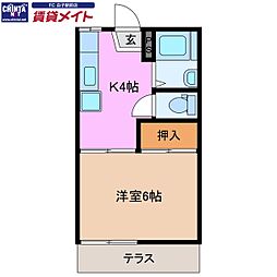 リソーハイツ 1Kの間取図画像