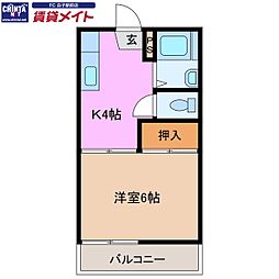 リソーハイツ 1Kの間取図画像