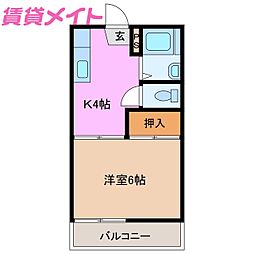 リソーハイツ 1Kの間取図画像