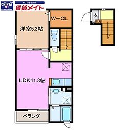 鈴鹿市飯野寺家町アパート 1LDKの間取図画像