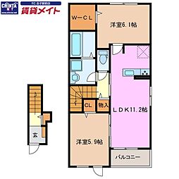 オーシャンロードタウン8 2LDKの間取図画像