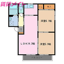 セントマリナーズクレドールS棟 2LDKの間取図画像