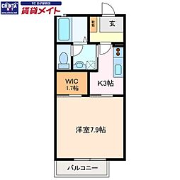レクエルドサオリ2A 1Kの間取図画像