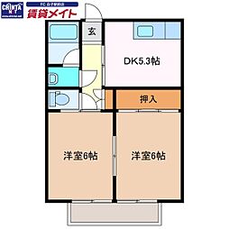コーポしらさか1 2DKの間取図画像