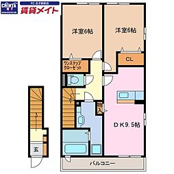 シャルマン 2DKの間取図画像