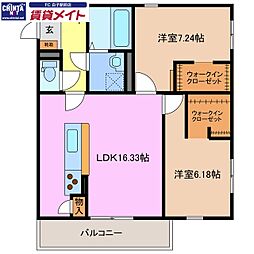 ハレオハナ 2LDKの間取図画像