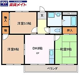 ネバーランドユミ 3DKの間取図画像