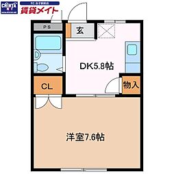 尾崎善ハイツ 1DKの間取図画像