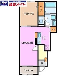 フレンド B棟 1LDKの間取図画像
