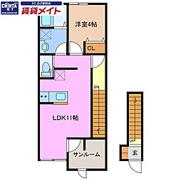 ベレッツァ鈴鹿 A 1LDKの間取図画像