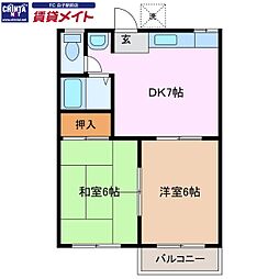 フォーブル古市A 2DKの間取図画像