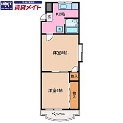 メロディーハイツパート2 2Kの間取図画像