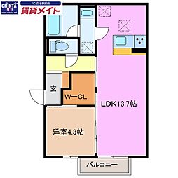 鈴鹿市須賀3丁目アパート 1LDKの間取図画像
