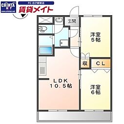 パールロイヤル江島 2LDKの間取図画像