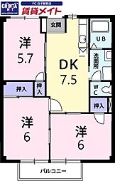 ポワソンボワールB 3DKの間取図画像
