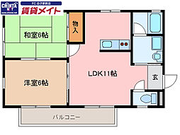 エクセルタナカ 2LDKの間取図画像