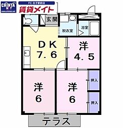 シティハイツ萩B 3DKの間取図画像