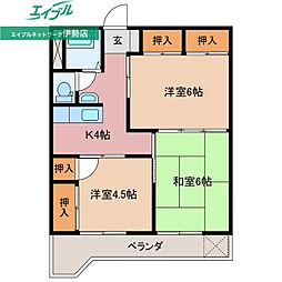 エイワハイツ 3Kの間取図画像