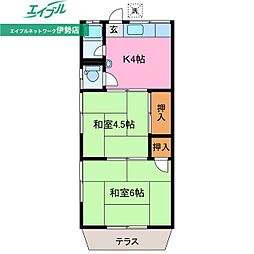 岡電荘 2Kの間取図画像