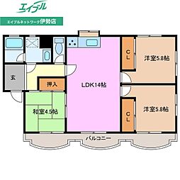 第2シャトーナツヤマ 3LDKの間取図画像