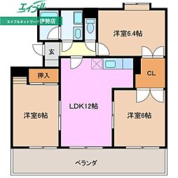 カーサたもの木 3LDKの間取図画像