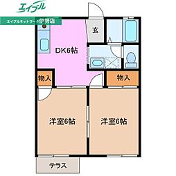 ネオハイツオークA 2DKの間取図画像
