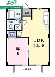 サニーヴィラ大久保 1LDKの間取図画像