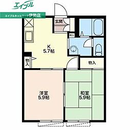 ディアス鵜方A 2DKの間取図画像