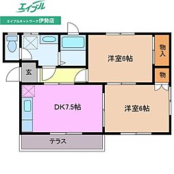 グランシャリオB 2DKの間取図画像
